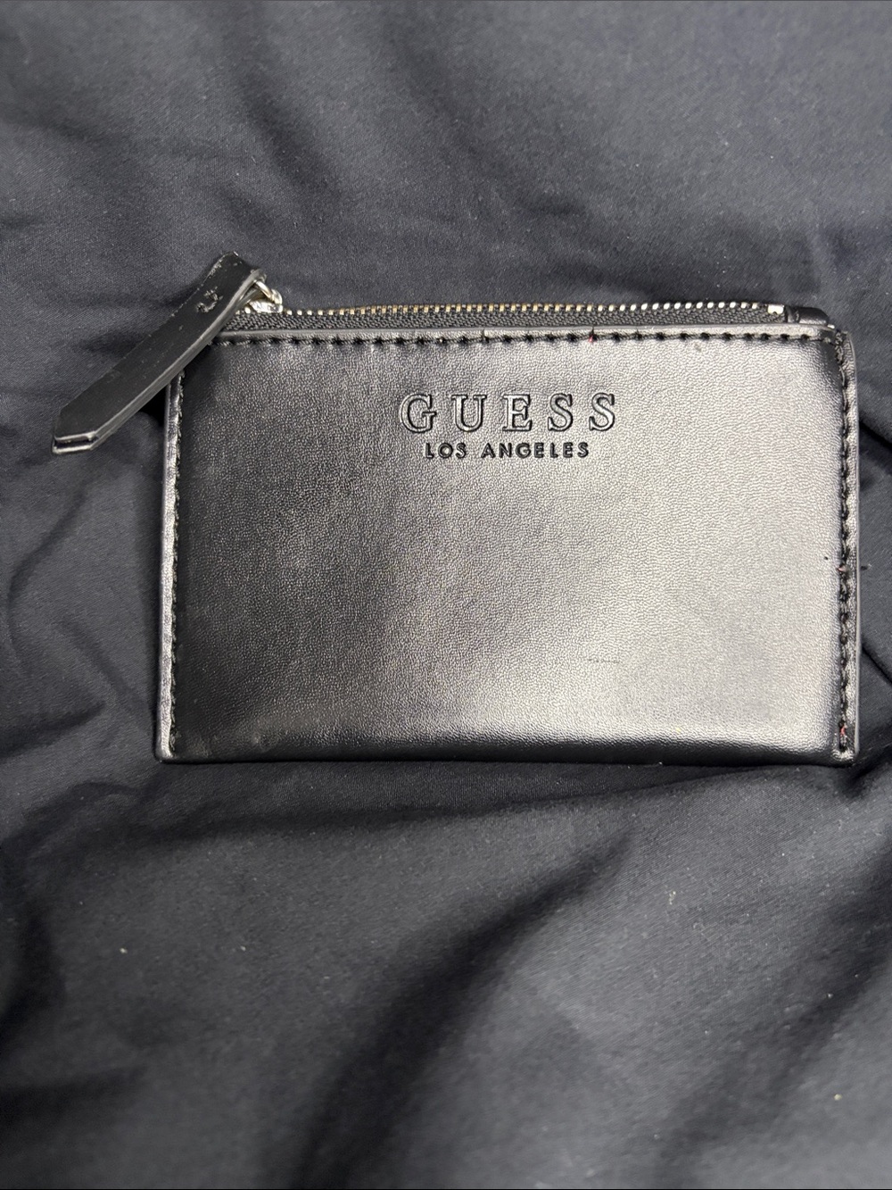 Guess Black Leather Zip Card Case